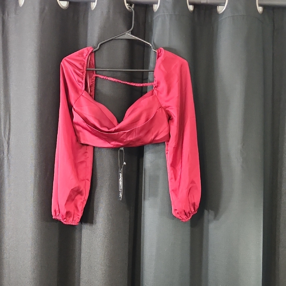 Papermoon Red Crop Top with Long Sleeves